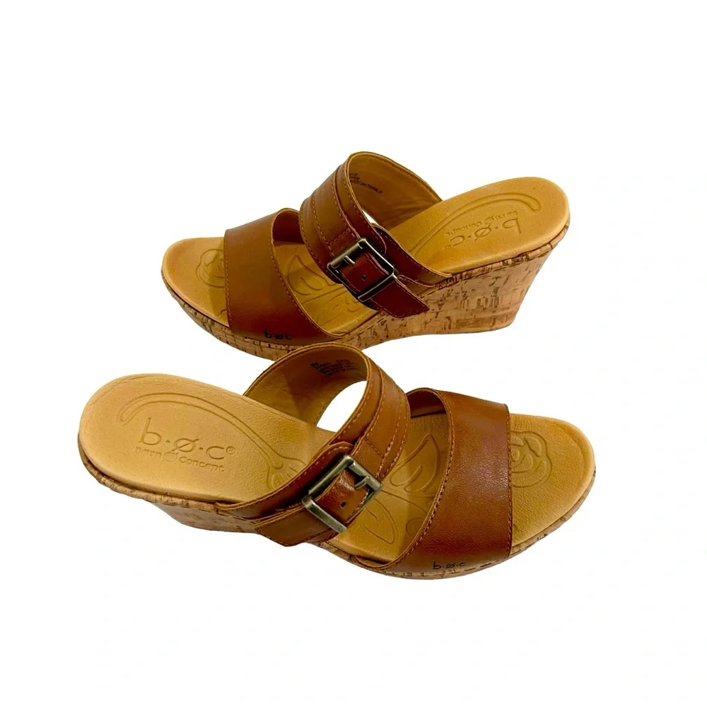 BOC Born Concepts Brown Pounce Double Strap Cork Wedge Heels, Size 8M